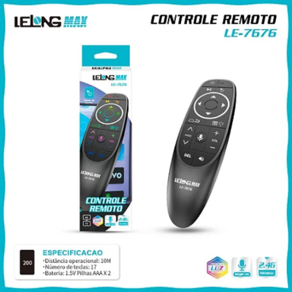 CONTROLE REMOTO 2.4G BLUETOOTH AIR MOUSE GIROSCOPIO COM COMANDO DE VOZ LE-7676 foto 2