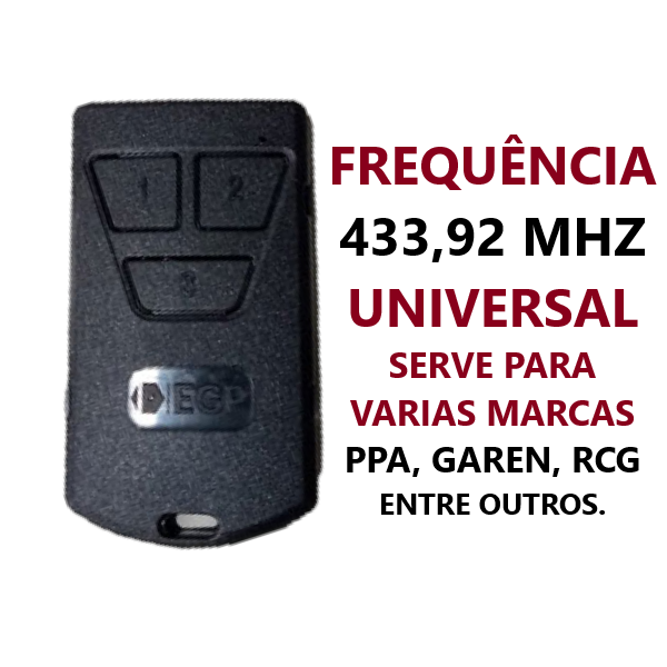 Controle 3 Botoes Preto Egp 433,92 Mhz