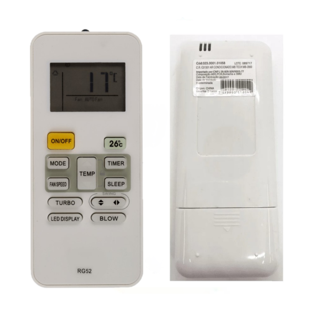 CONTROLE REMOTO AR CONDICIONADO SPRINGER/CARRIER/MIDEA -1301 foto 3