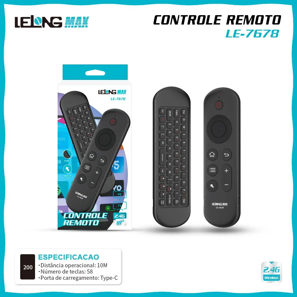 CONTROLE REMOTO AIR MOUSE TECLADO BLUETOOTH 2.4G LE-7678