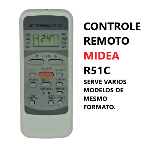 CONTROLE REMOTO AR CONDICIONADO R51C MIDEA PISO TETO -1342 -9020 -7073