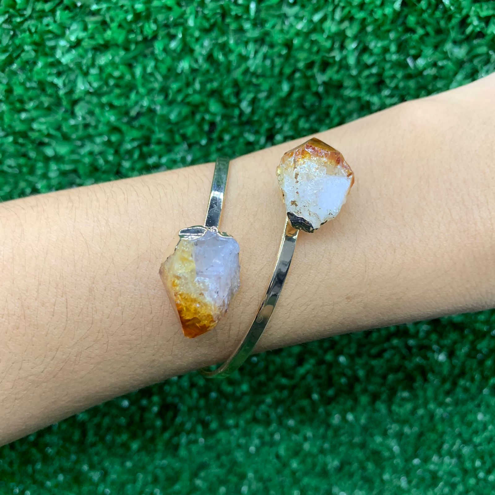 Bracelete Duas Pedras Brutas- Dourado