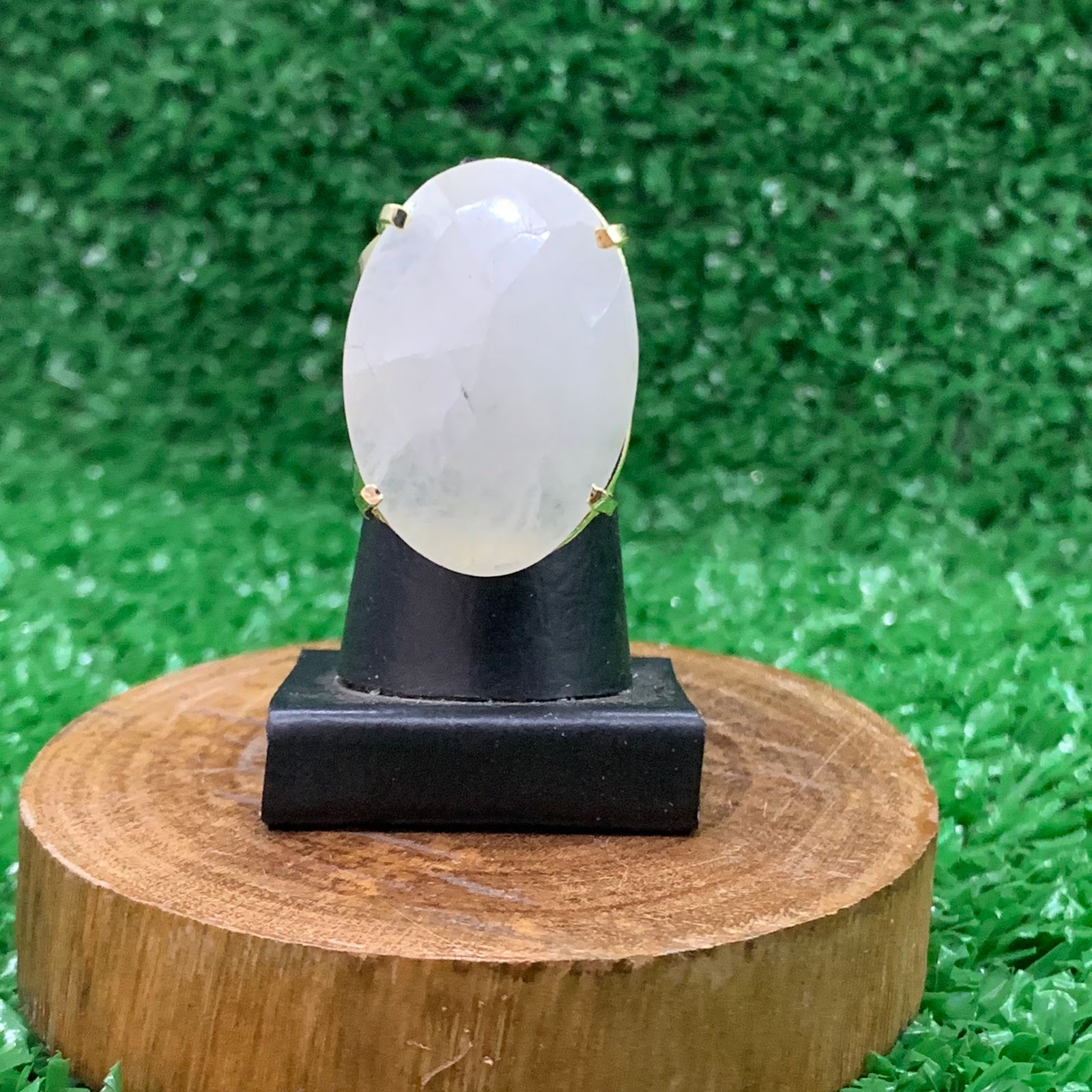 Anel Ajustável Cabochão Facetado Dourado