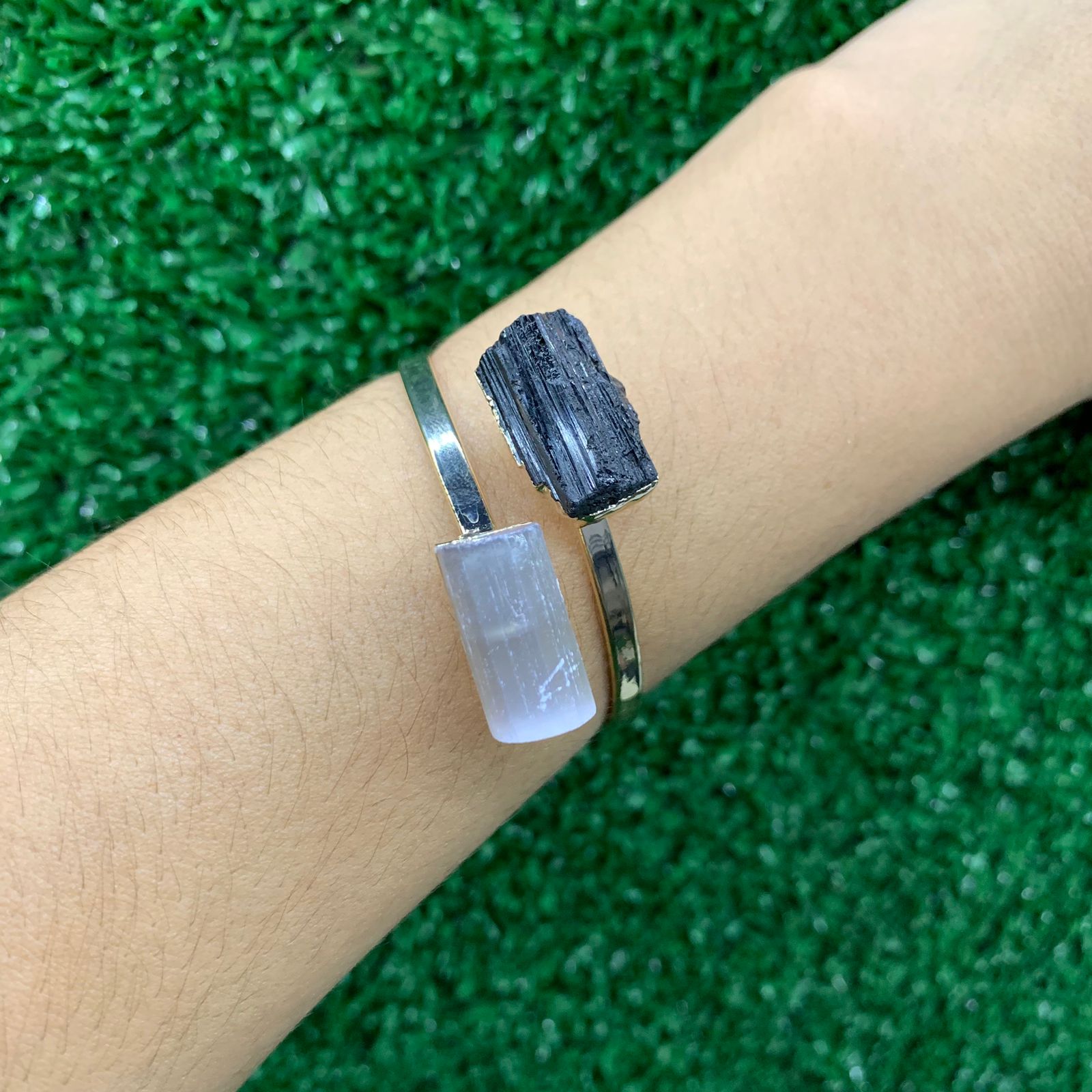 Bracelete Duas Pedras Brutas- Dourado