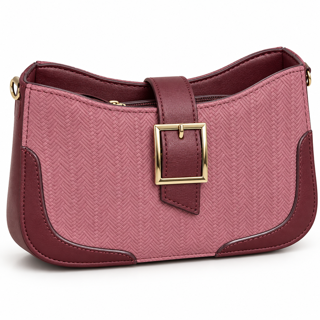 Bolsa Feminina Lucky Girl Rosé e Vinho com Fivela Dourada