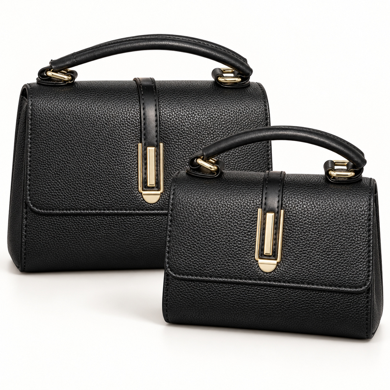 Kit 2 Bolsas Femininas Lucky Girl Pretas com Fecho Vertical Dourado