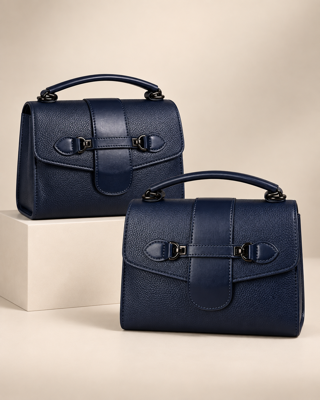 Bolsa Estruturada Lucky Girl Azul-Marinho com Detalhe Duplo Frontal