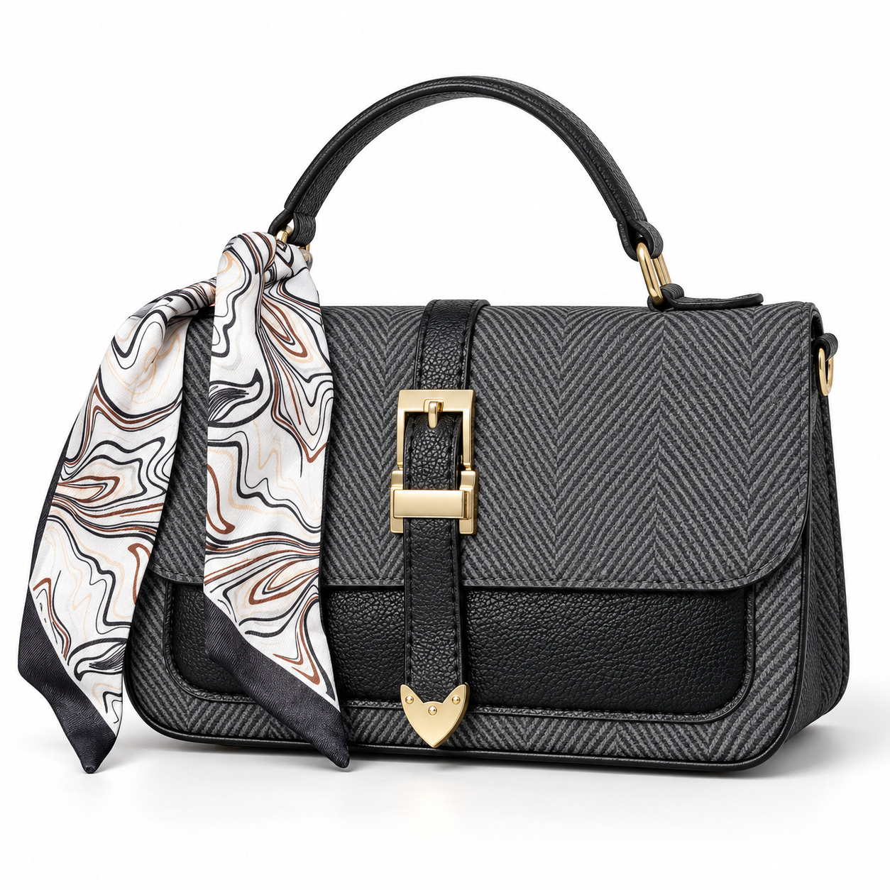 Bolsa Feminina Lucky Girl Texturizada com Lenço e Fivela Dourada