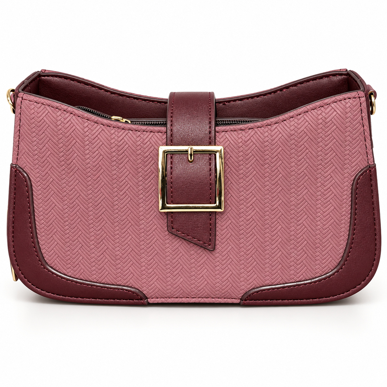 Bolsa Feminina Lucky Girl Rosé e Vinho com Fivela Dourada