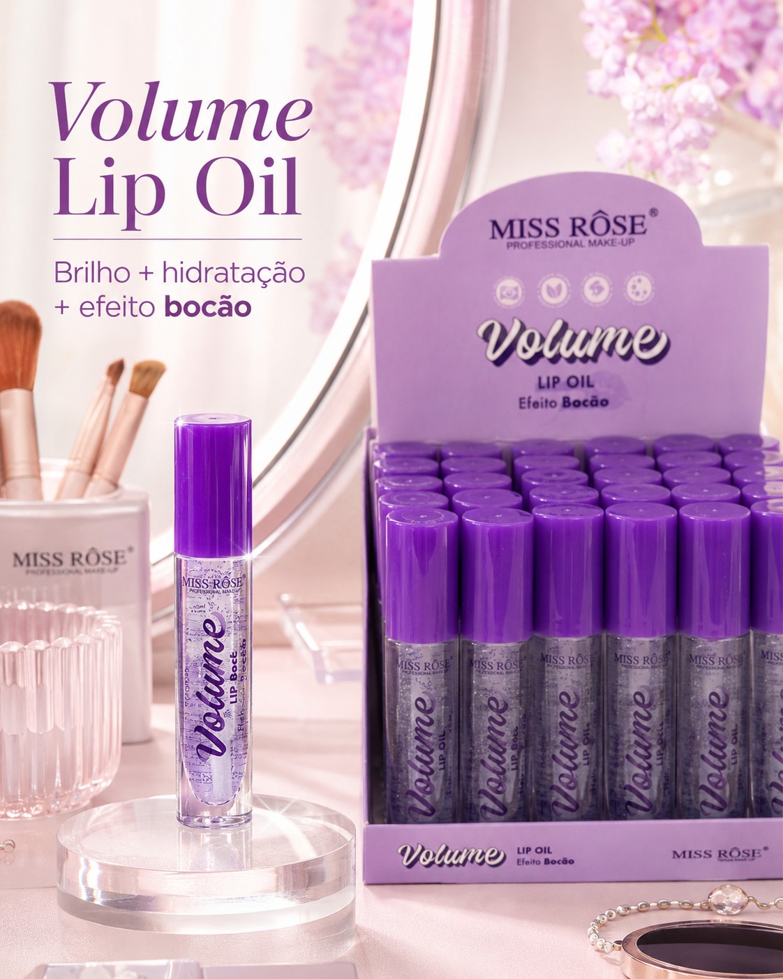 Lip Oil Miss Rôse Volume Efeito Bocão Brilho Espelhado