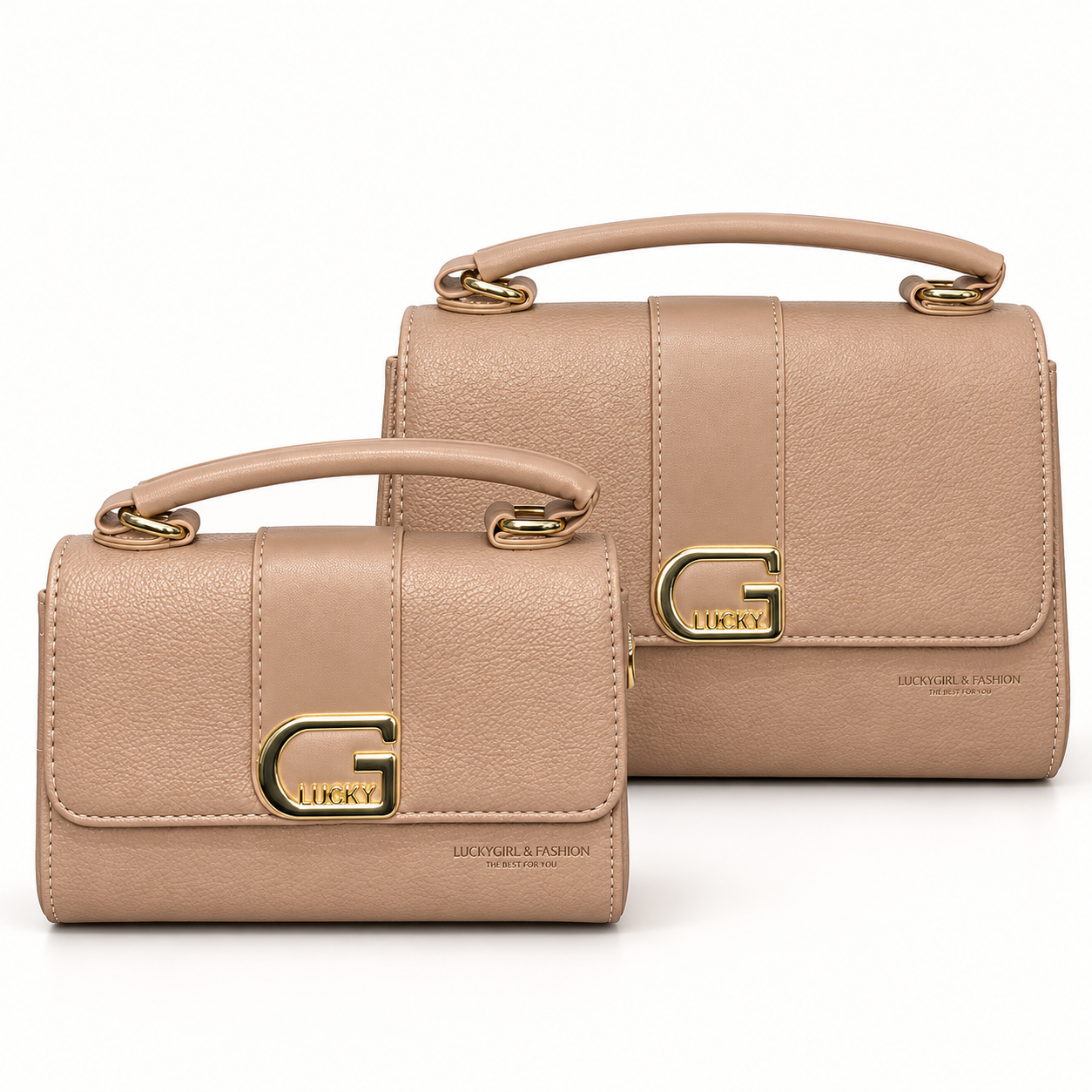 Kit 2 Bolsas Femininas Lucky Girl Nude com Fecho Dourado