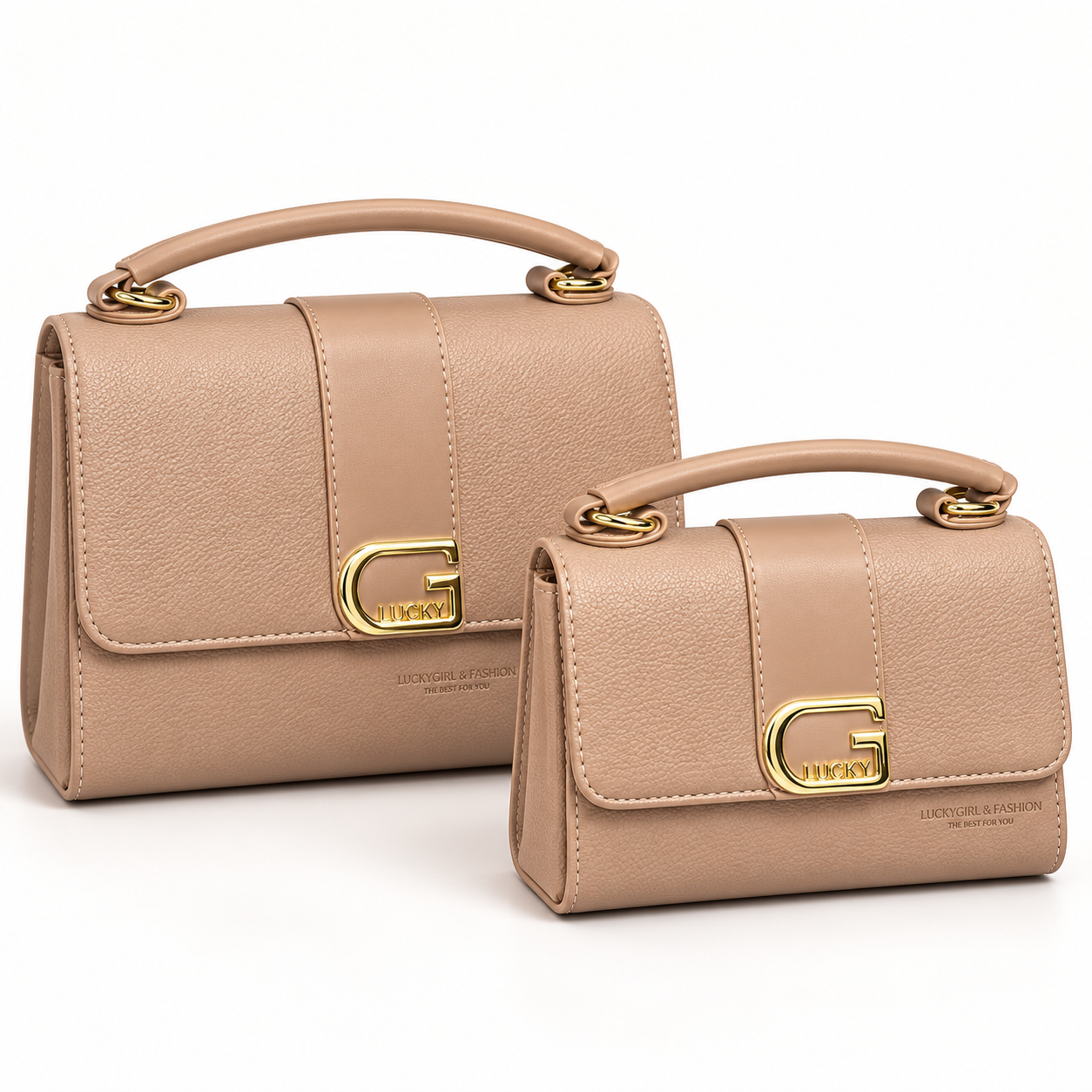 Kit 2 Bolsas Femininas Lucky Girl Nude com Fecho Dourado