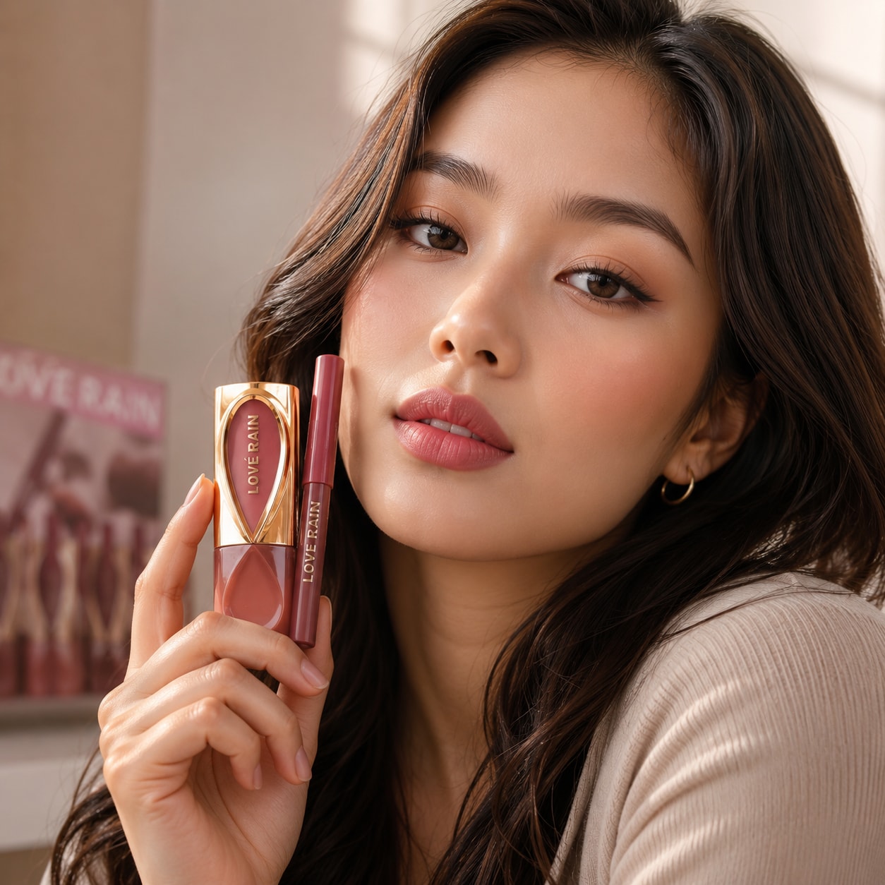 Kit Batom e Lápis Labial Love Rain