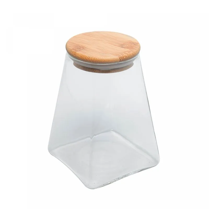 POTE DE VIDRO COM TAMPA DE BAMBU 500ML