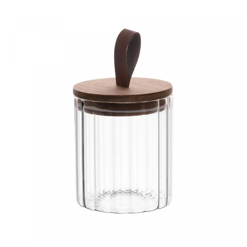 POTE DE VIDRO COM TAMPA DE ACÁCIA 560ML