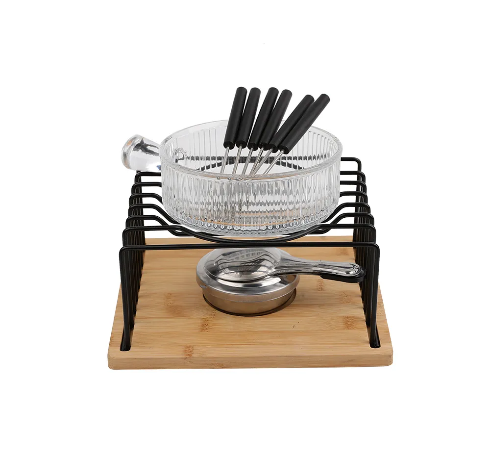 JOGO PARA FONDUE VIDRO E BAMBU