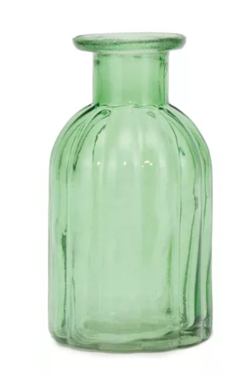MINI VASO VIDRO CANELADO VERDE P 10cm