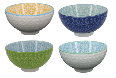 JOGO 4 BOWLS PORCELANA COLORIDOS TEXTURIZADOS