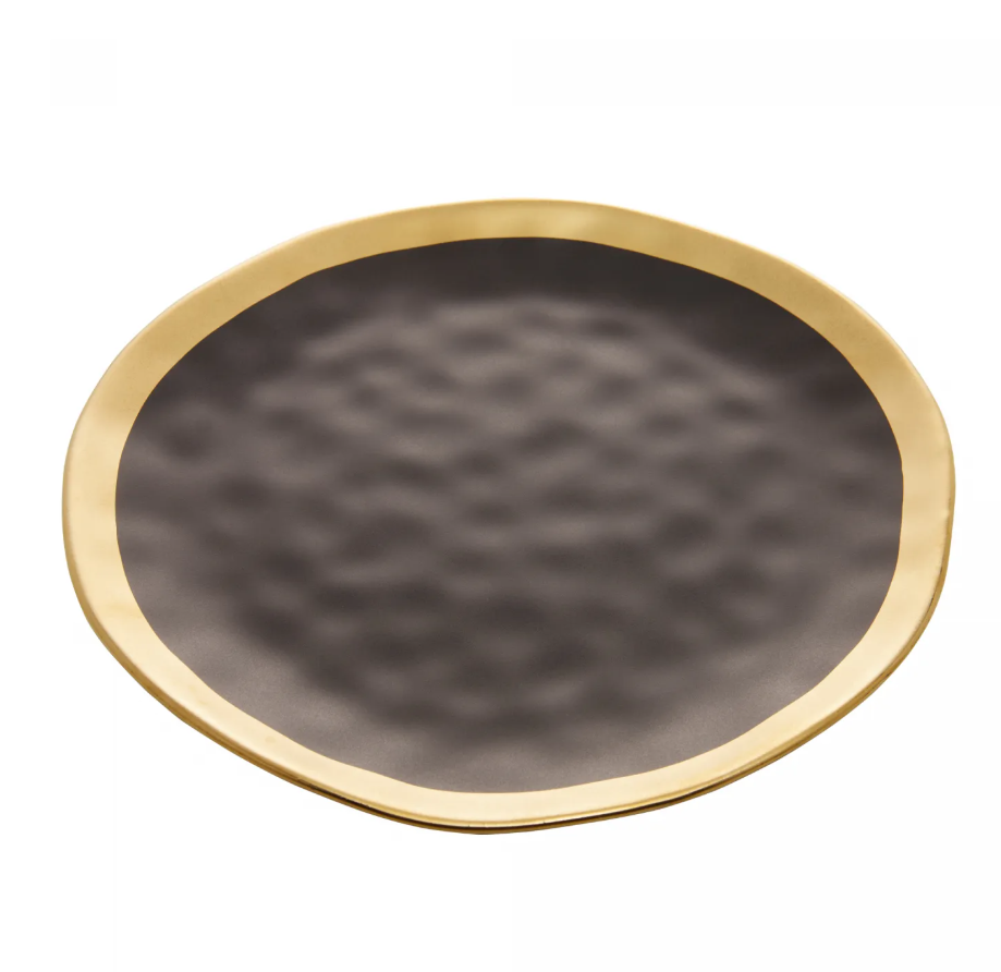 PRATO SOBREMESA PORCELANA PRETO E DOURADO DUBAI