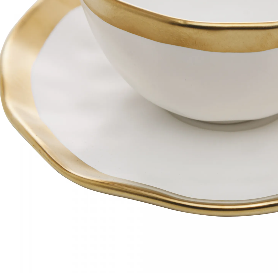 XÍCARA DE CHÁ PORCELANA BRANCO E DOURADO DUBAI