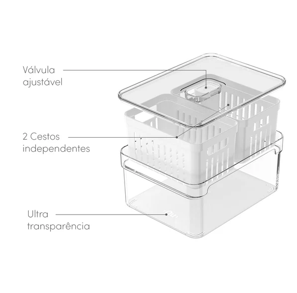 ORGANIZADOR GELADEIRA 2,2L COM 2 CESTOS - CLEAR FRESH - OU