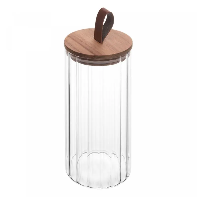 POTE DE VIDRO COM TAMPA DE ACÁCIA 1,18L