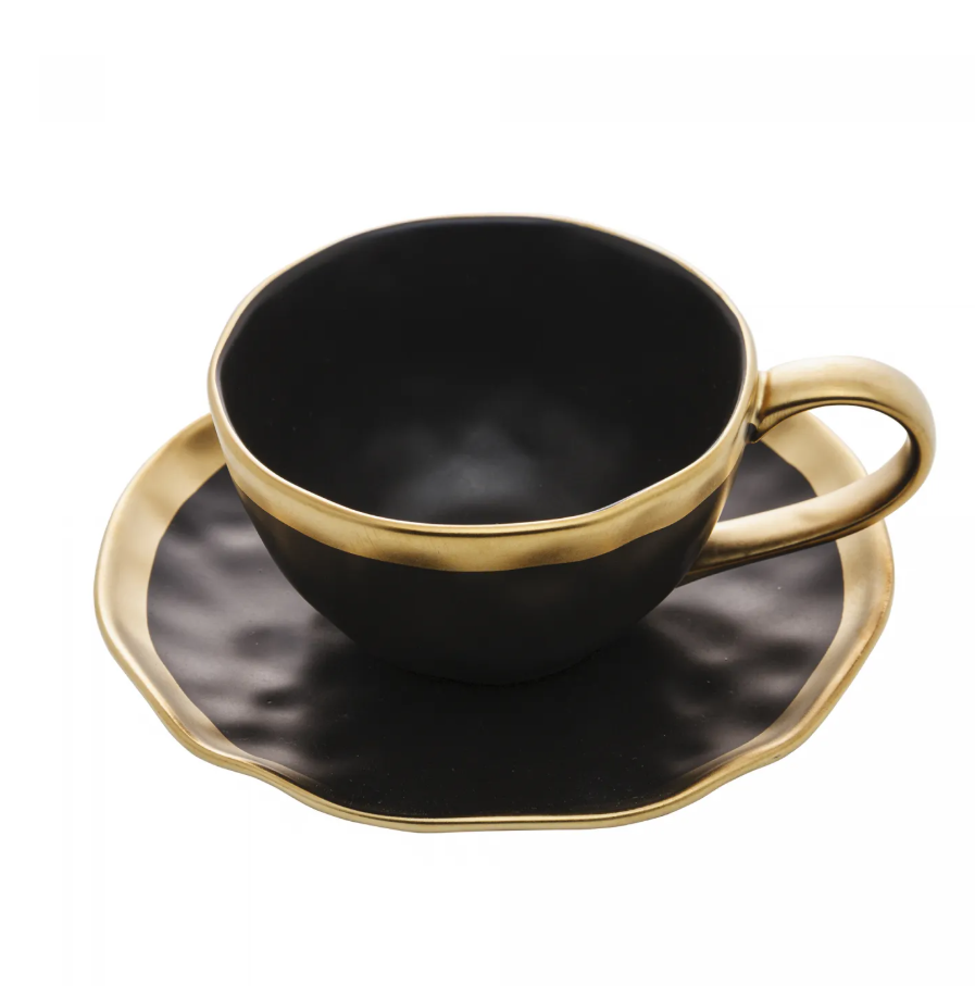 XÍCARA CAFÉ PORCELANA PRETO E DOURADO DUBAI