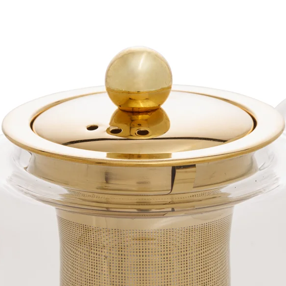 CHALEIRA CHÁ DE VIDRO COM INFUSOR DOURADO