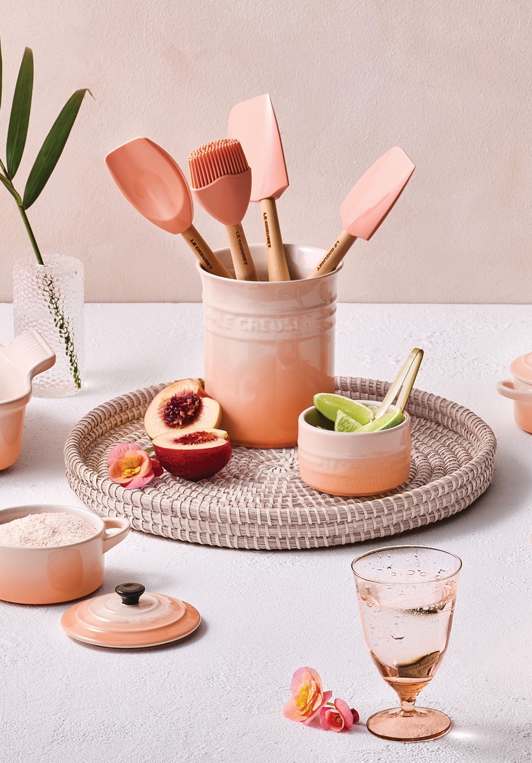 SET 4 ESPÁTULAS E PORTA UTENSÍLIOS 1L Peche Le Creuset