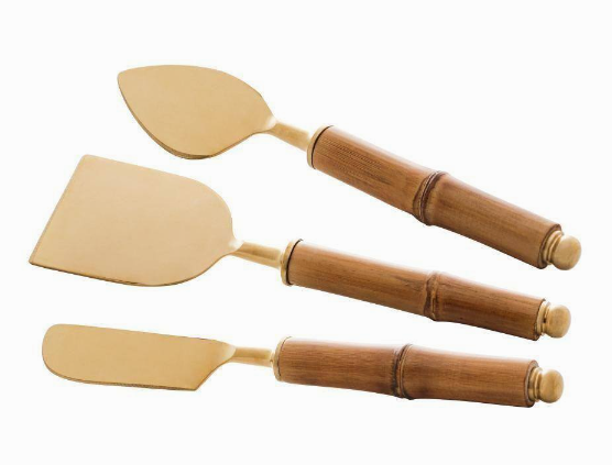 JOGO P/ QUEIJO 3 PÇS DOURADO CABO BAMBU