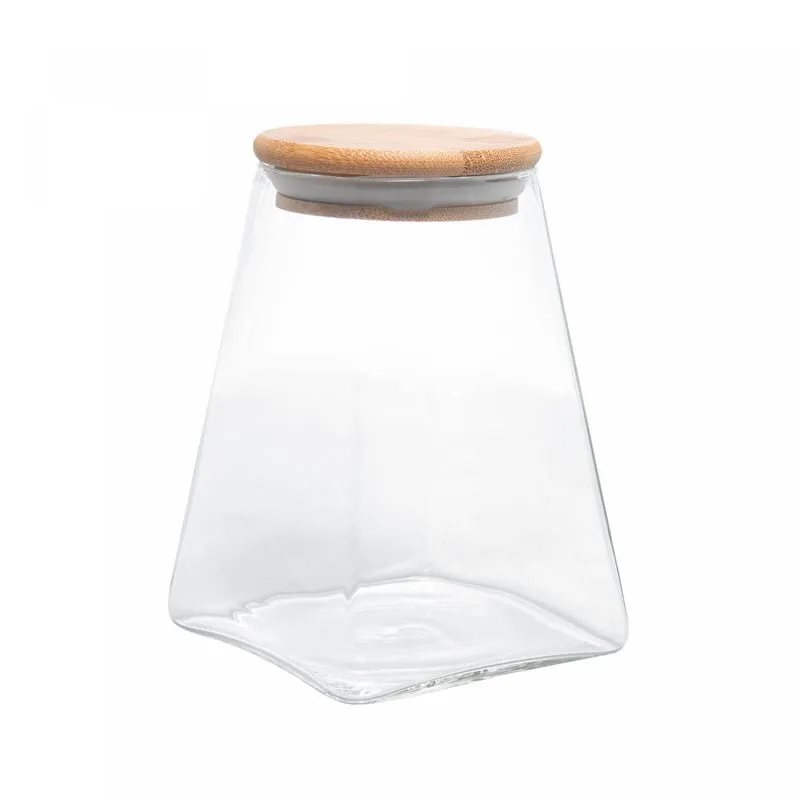 POTE DE VIDRO COM TAMPA DE BAMBU 500ML