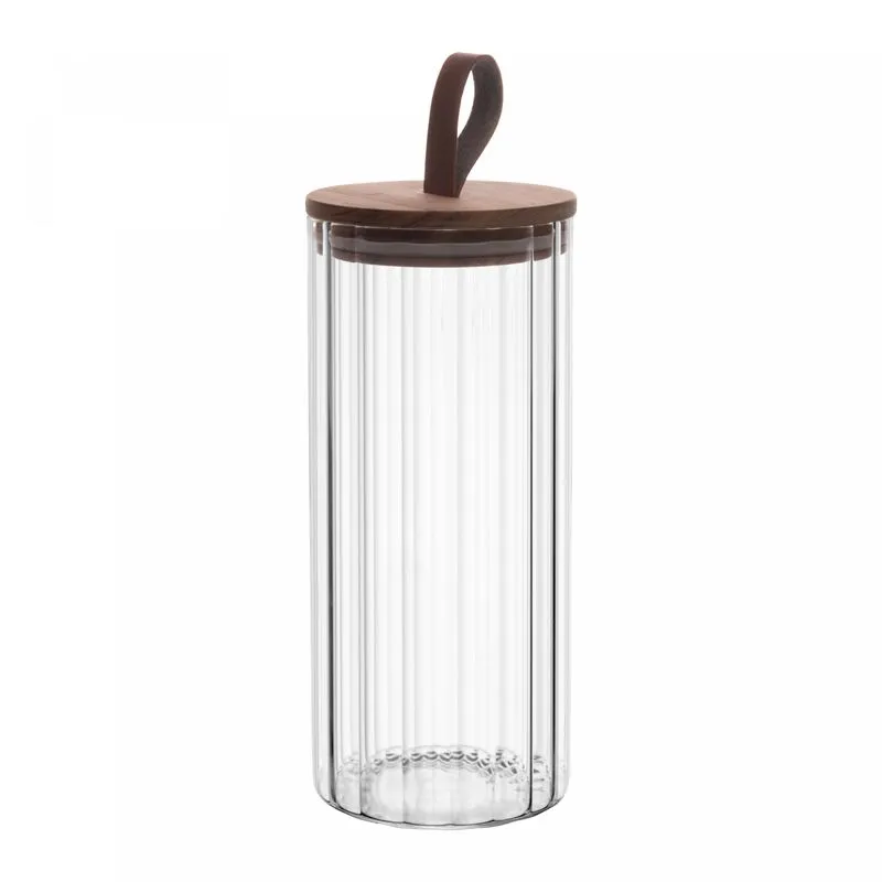 POTE DE VIDRO COM TAMPA DE ACÁCIA 1,18L