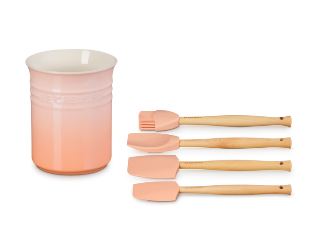 SET 4 ESPÁTULAS E PORTA UTENSÍLIOS 1L Peche Le Creuset