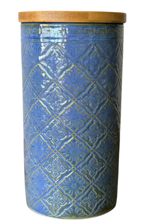 POTE DE CERÂMICA AZUL C/ TAMPA - M 21CM