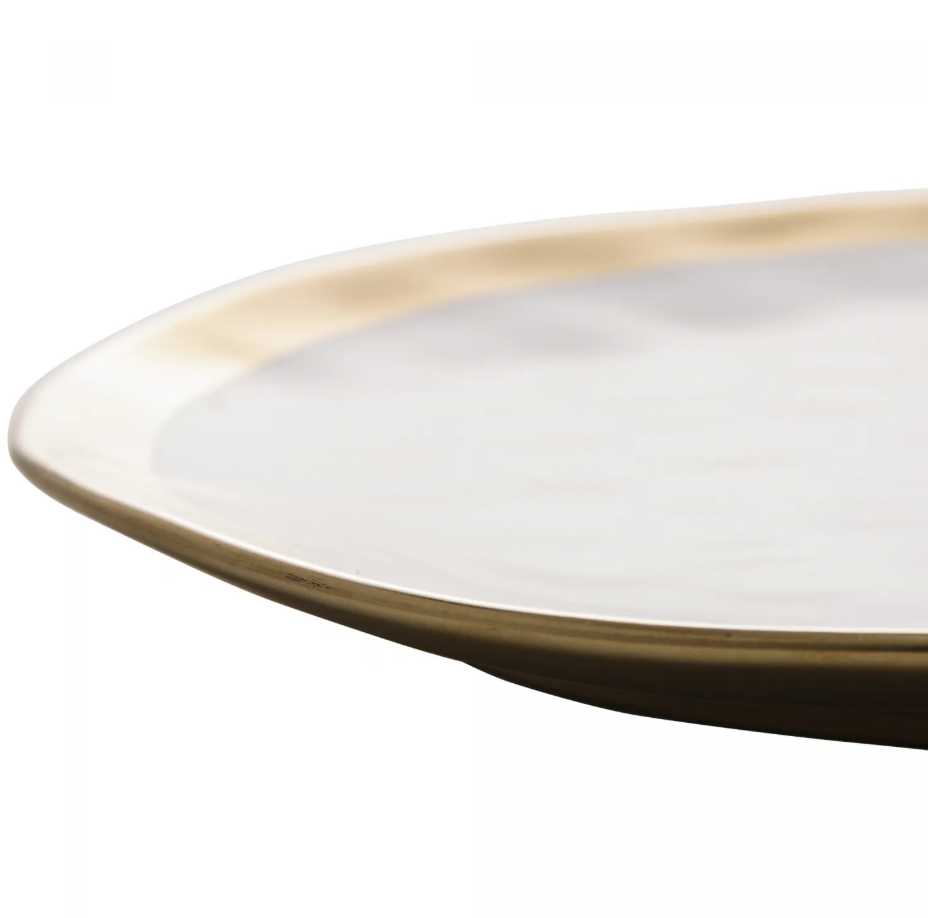 PRATO SOBREMESA PORCELANA BRANCO E DOURADO DUBAI