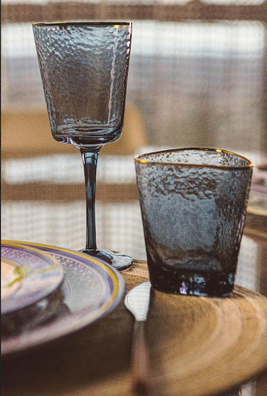 TAÇA GEOMÉTRICO AZUL PARA VINHO
