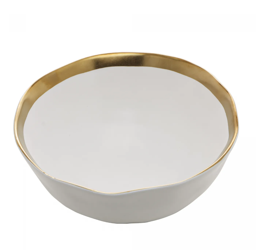 BOWL DE PORCELANA BRANCO E DOURADO DUBAI
