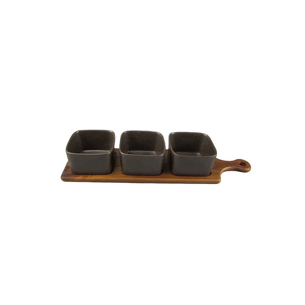 JOGO PETISQUEIRA 3 BOWLS + BANDEJA MADEIRA