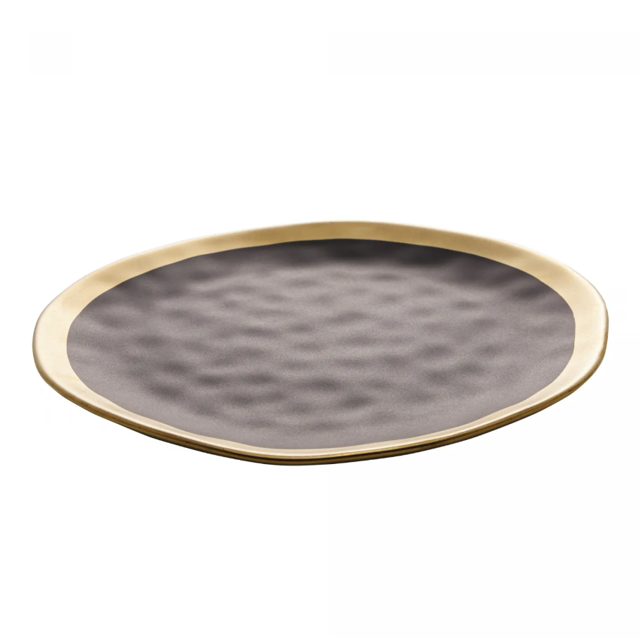PRATO SOBREMESA PORCELANA PRETO E DOURADO DUBAI