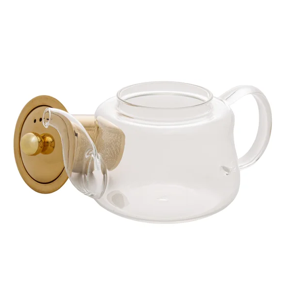 CHALEIRA CHÁ DE VIDRO COM INFUSOR DOURADO