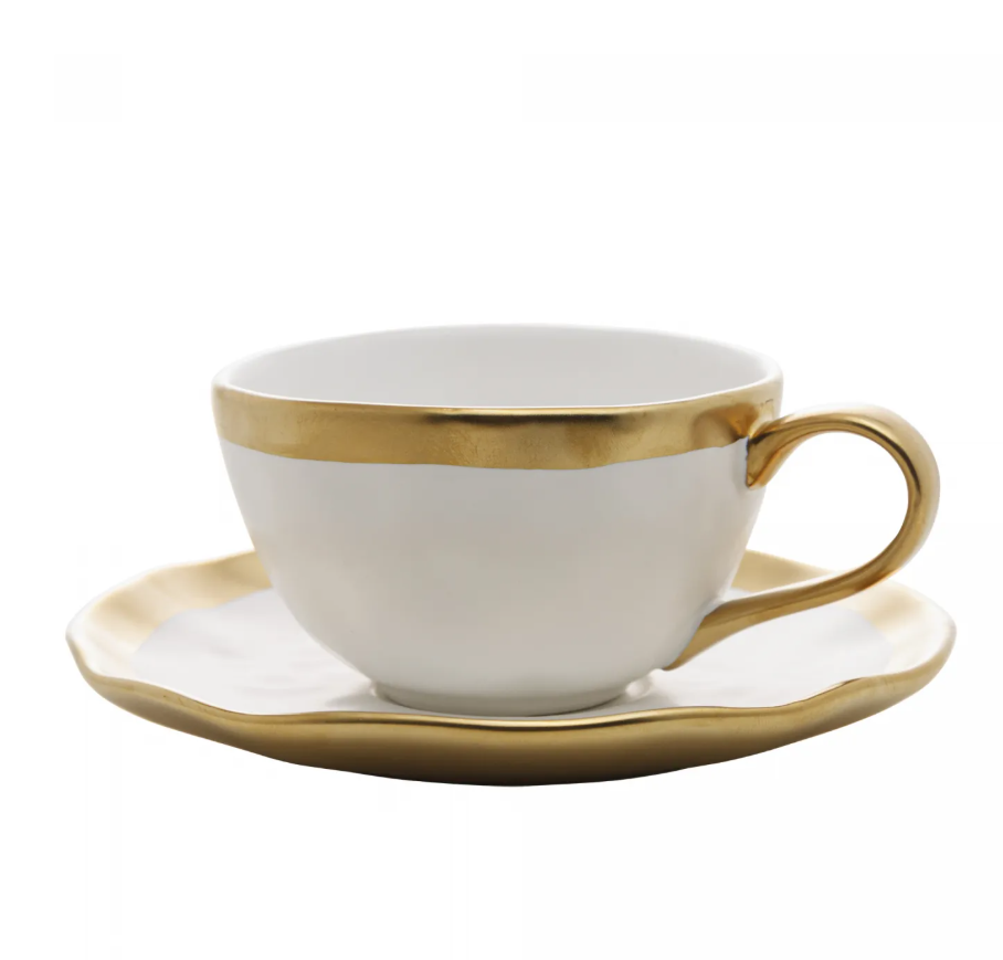 XÍCARA CAFÉ PORCELANA BRANCO E DOURADO DUBAI