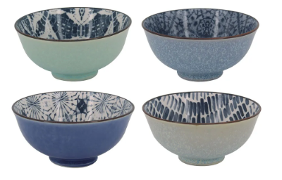 JOGO 4 BOWLS PORCELANA TONS DE AZUL