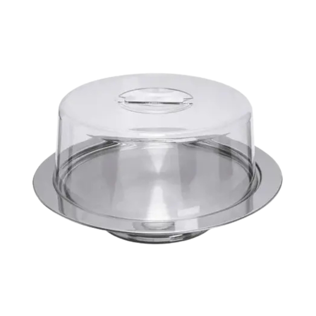 BOLEIRA INOX C/ CUPULA ACRÍLICO 33CM