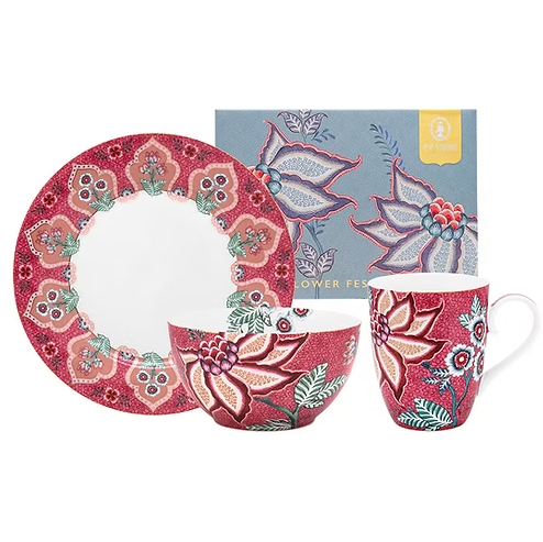 BREAKFAST SET 3 PÇS ROSA FLOWER FESTIVAL - PIP STUDIO