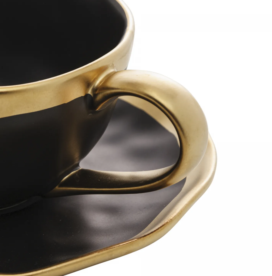 XÍCARA CAFÉ PORCELANA PRETO E DOURADO DUBAI
