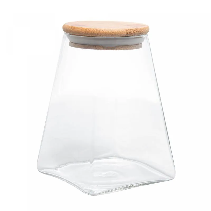 POTE DE VIDRO COM TAMPA DE BAMBU 880ML