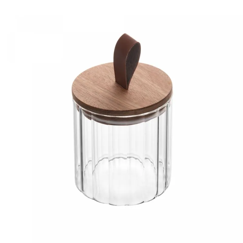POTE DE VIDRO COM TAMPA DE ACÁCIA 560ML