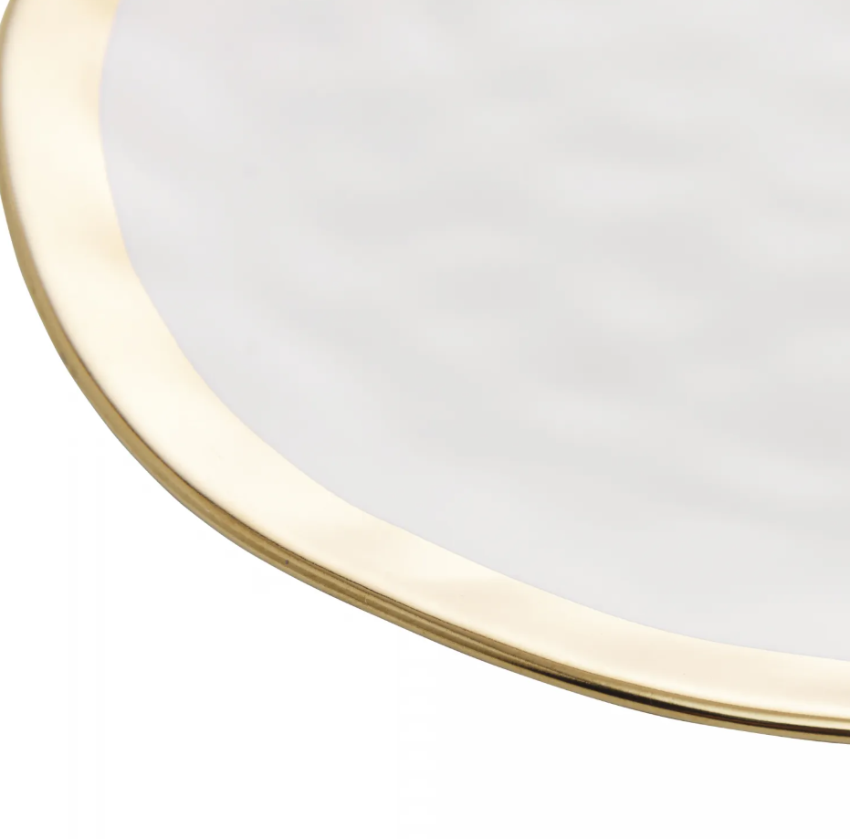 PRATO RASO DE PORCELANA BRANCO E DOURADO DUBAI