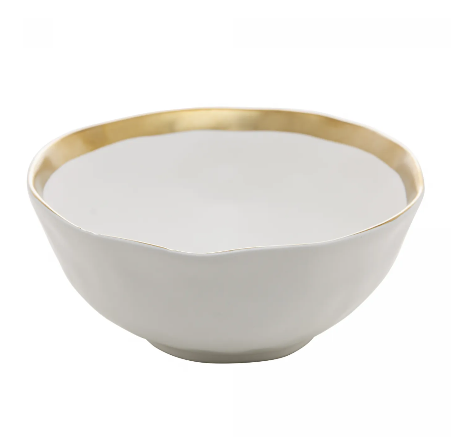 BOWL DE PORCELANA BRANCO E DOURADO DUBAI