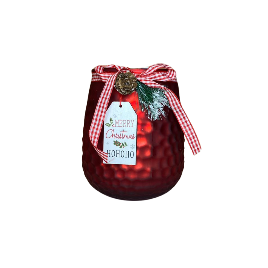 PORTA VELAS COM ARRANJO VERMELHO